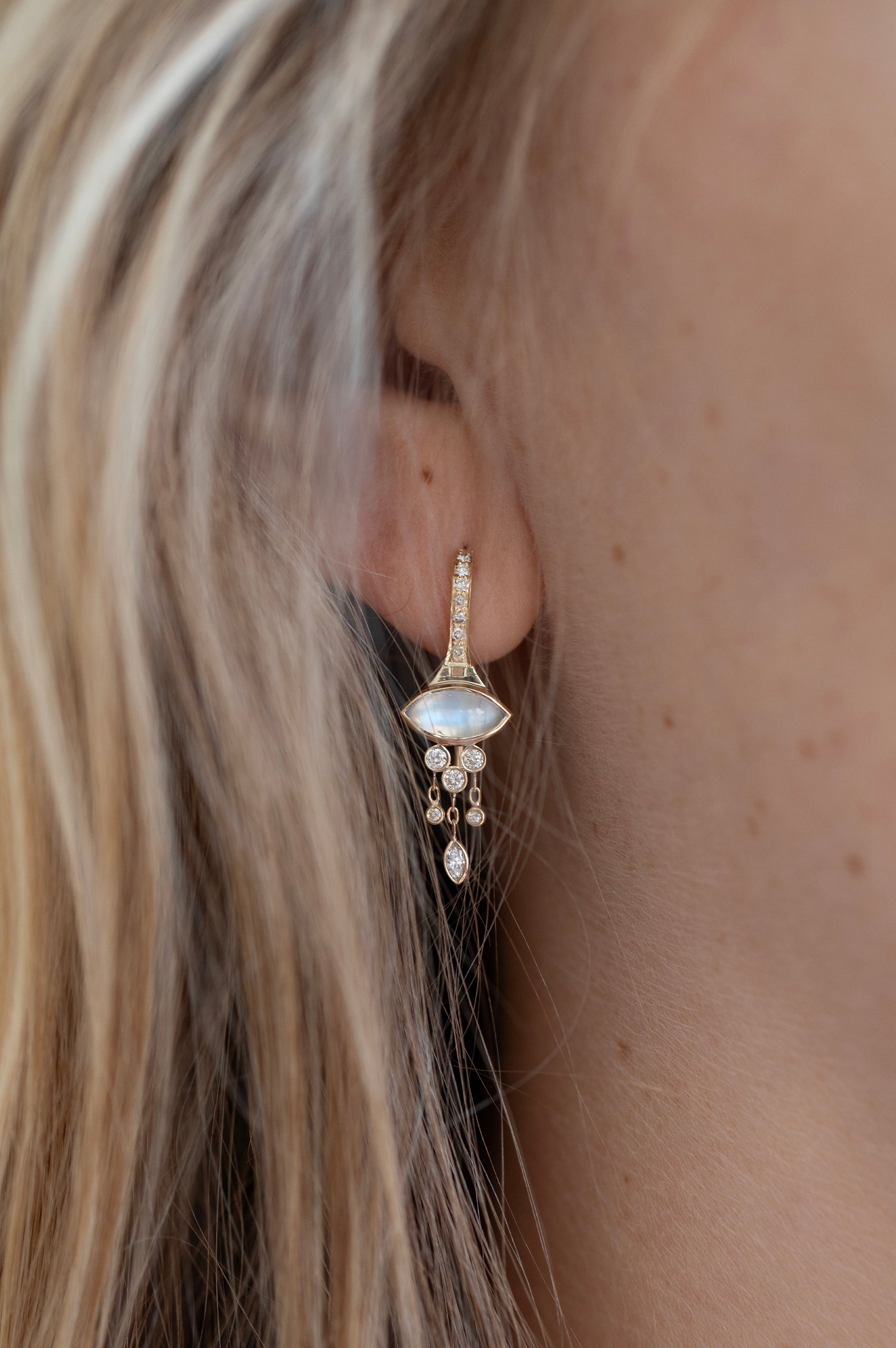 Moonstone Marquise & Diamonds Earrings