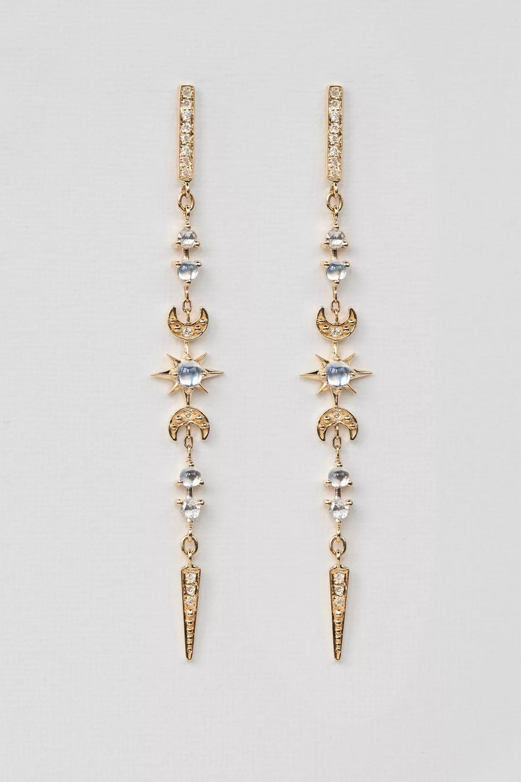 Moonstones & Diamonds Long Stellar Earrings (Pair)
