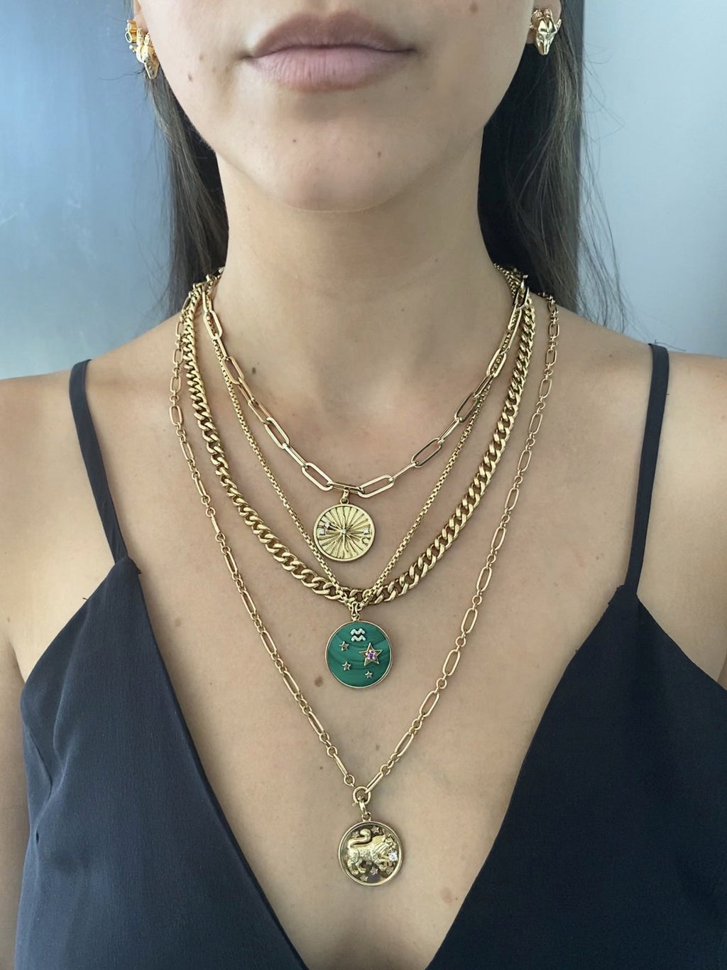 Large Malachite Zodiac Necklace - Cancer on 18” Chain (Other Signs By Special Order)